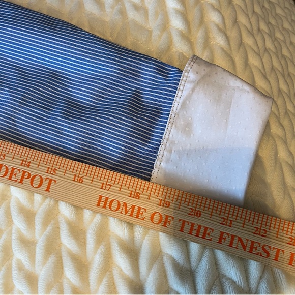 John Lennon Blue Striped Button-Up Men M Shirt White Collar Floral Embroidered - Picture 12 of 13